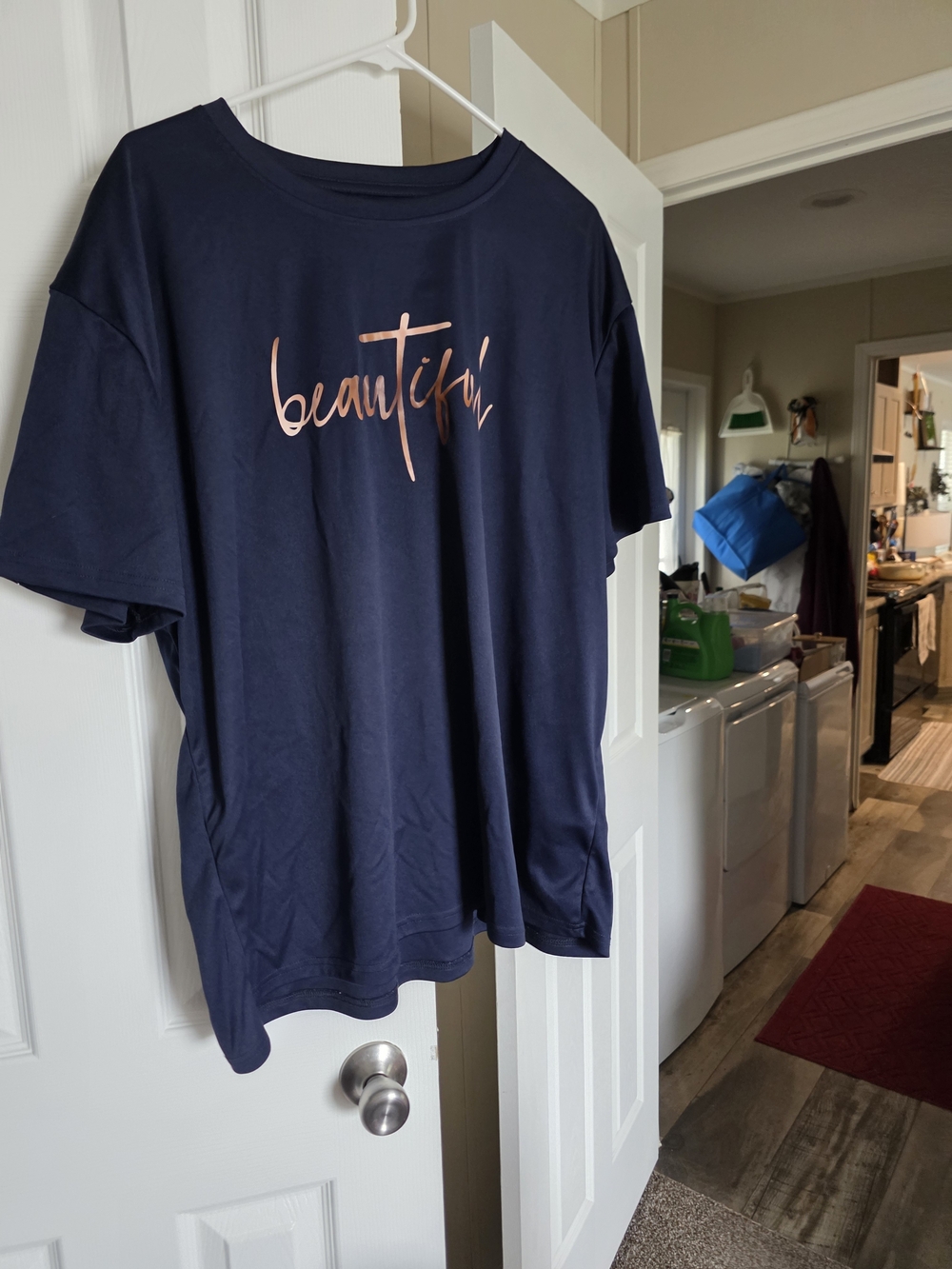 Navy Blue "Beautiful" Graphic Tee with Rose Gold Script